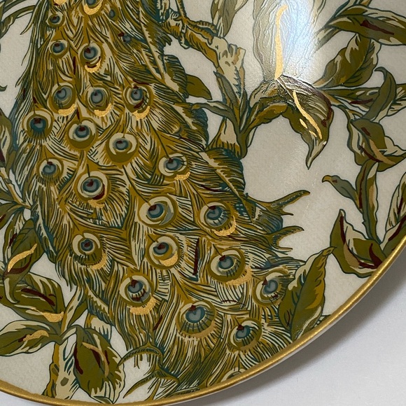 Pottery Barn Peacock Plates 9.5" Art Nouveau Ceramic Green Teal Gold White - Picture 4 of 13